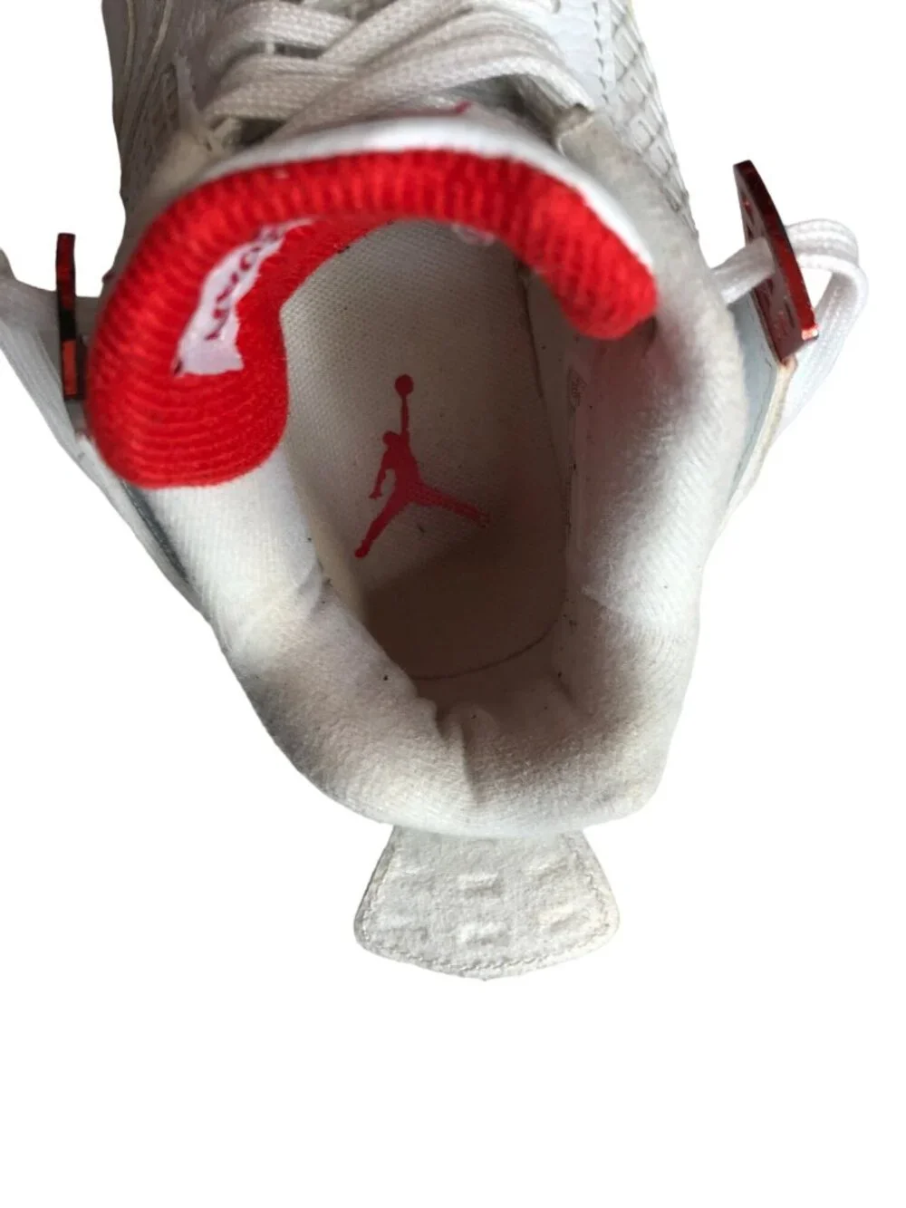 Air Jordan 4 Retro Red Metallic Sneakers Mens 7 White Shoes Athletic Basketball